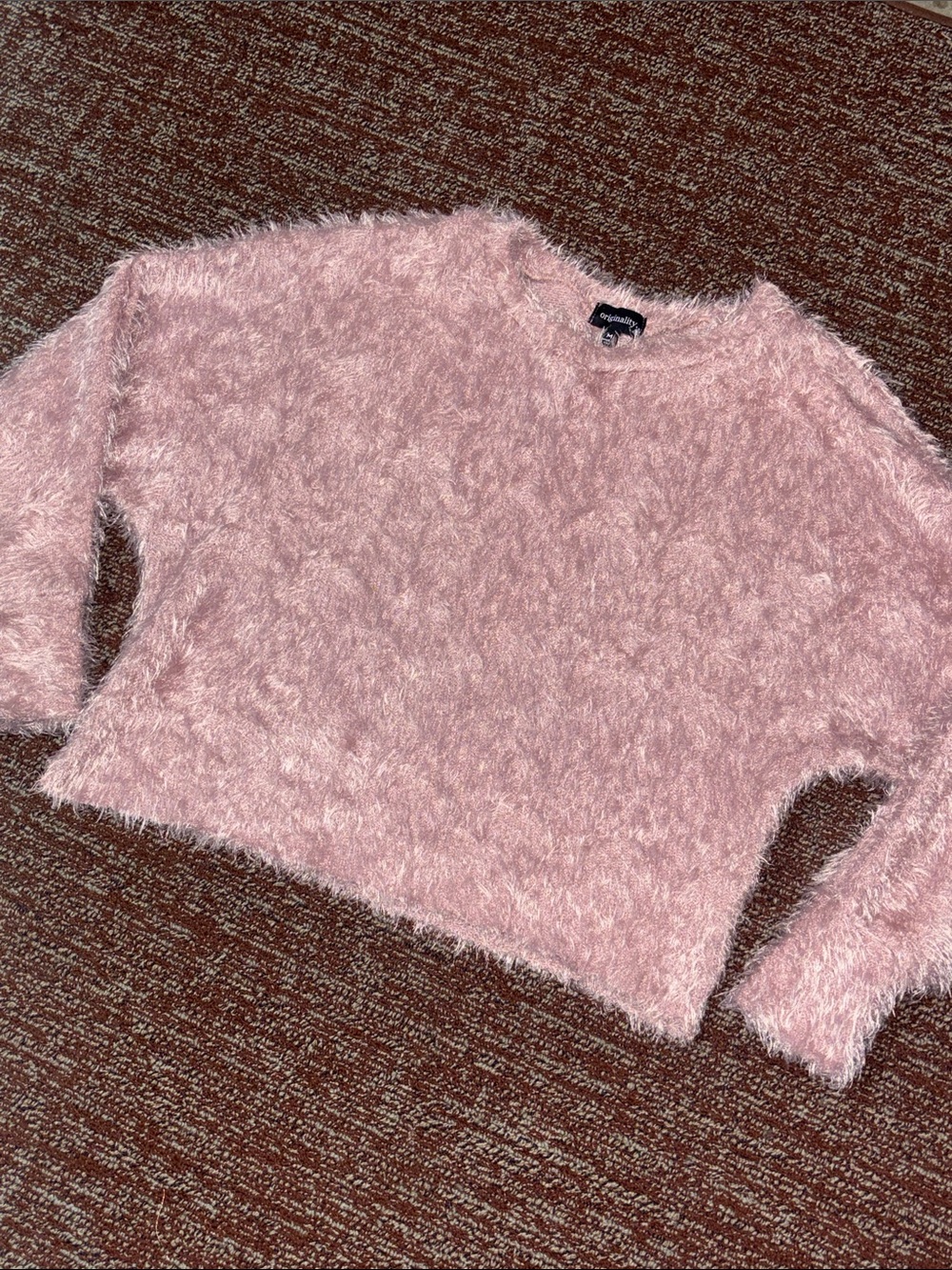 Originality sweater mauve pink textured fuzzy baggy loose fit cropped sweater M